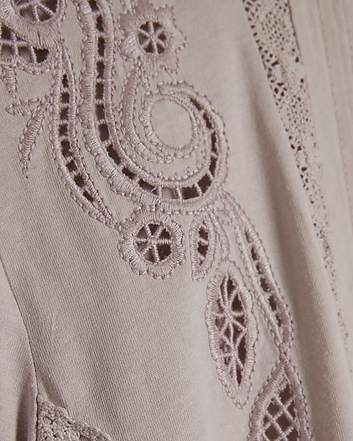 Pink Embroidered Lace Peplum T-Shirt