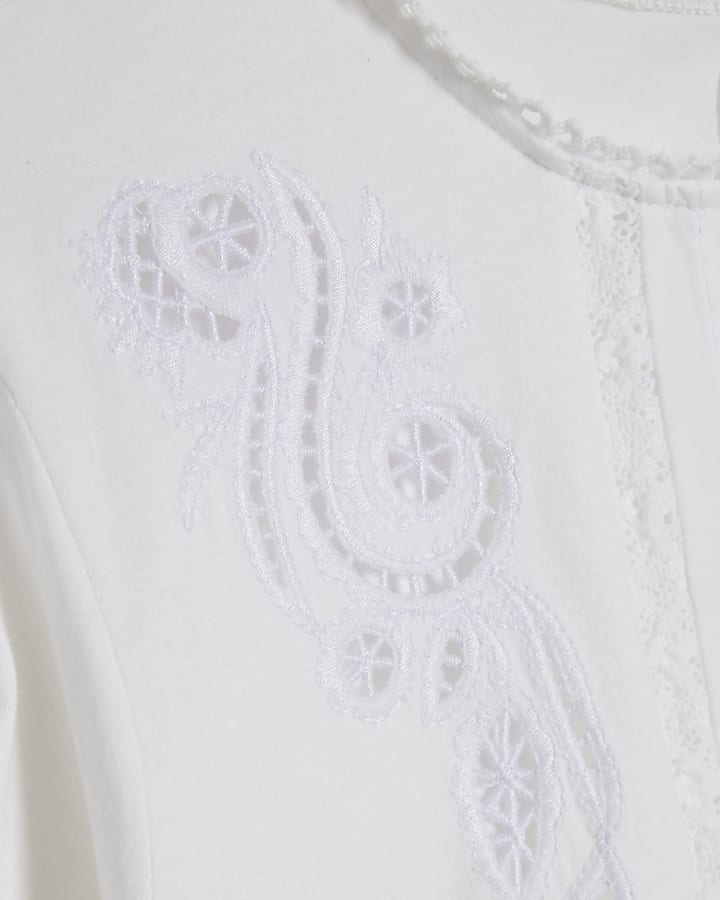 White Embroidered Lace Peplum T-shirt