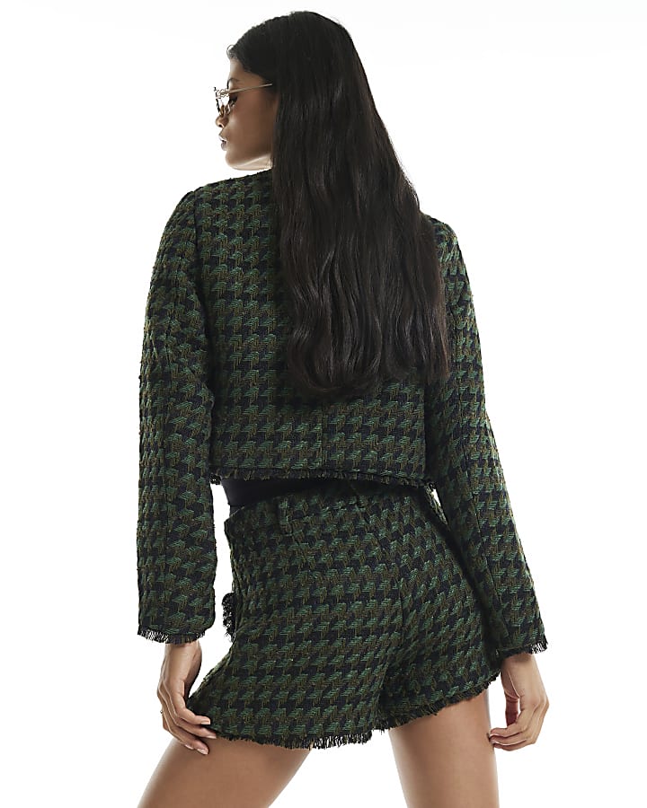 Green Boucle Tailored Shorts