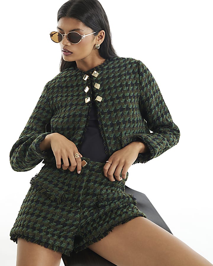 Green Boucle Tailored Shorts