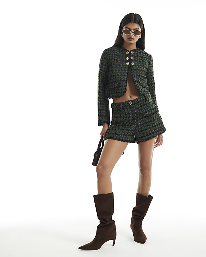 Green Boucle Tailored Shorts