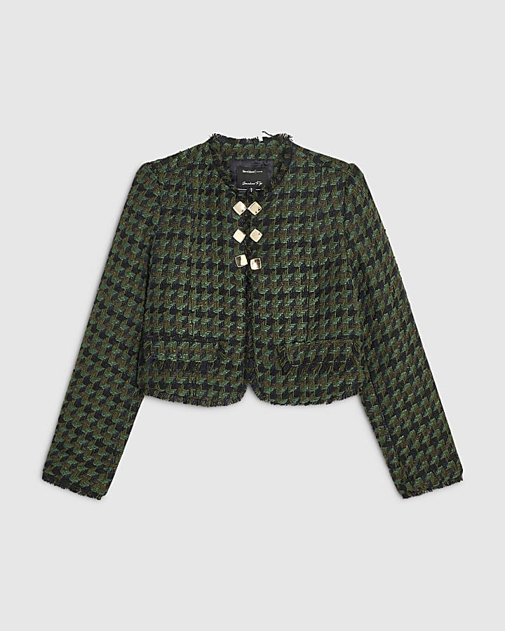 Green Check Boucle Cropped Jacket