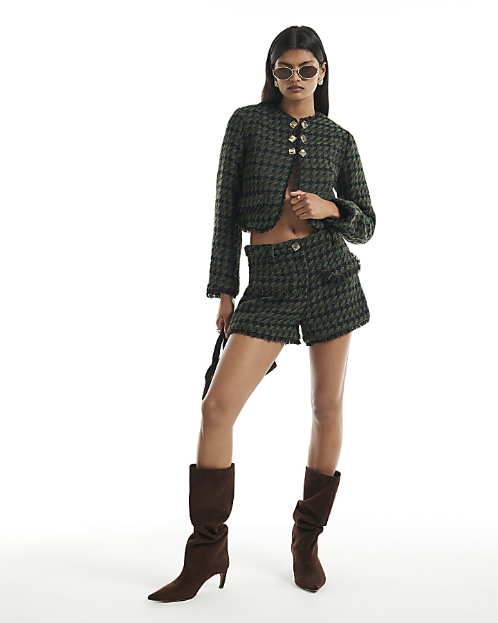 Green Check Boucle Cropped Jacket