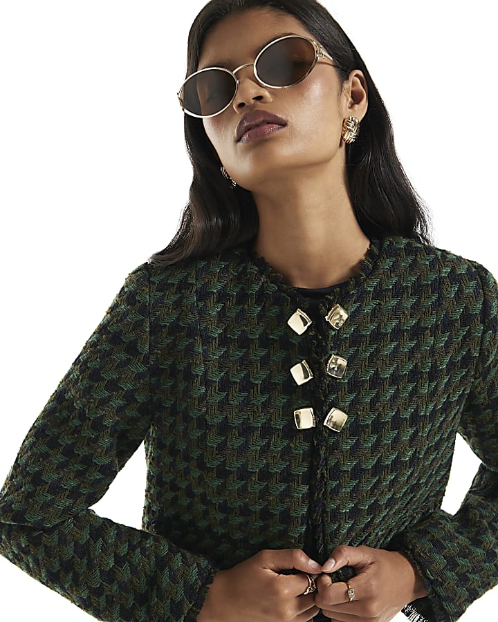 Green Check Boucle Cropped Jacket