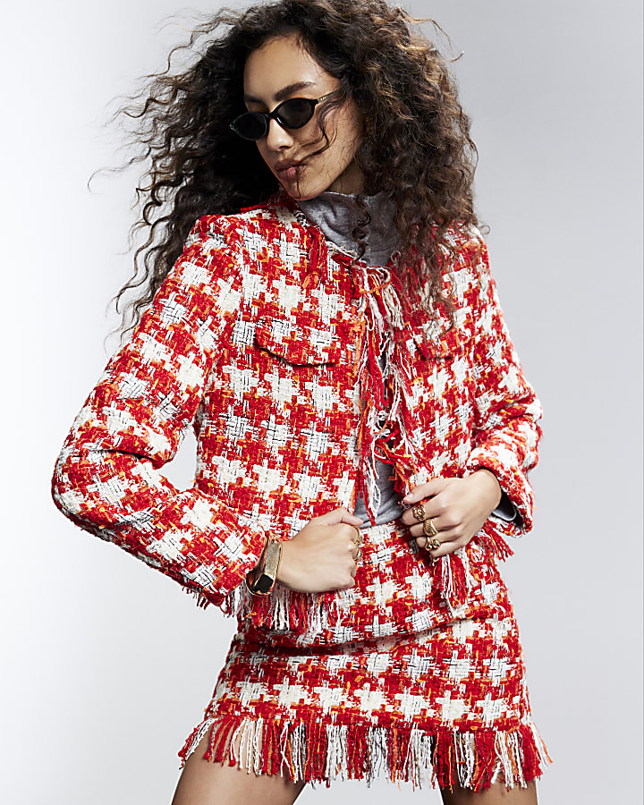 Red Check Boucle Jacket