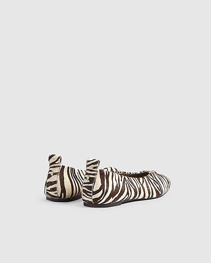 White Leather Zebra Pointed Toe Ballet Shoes