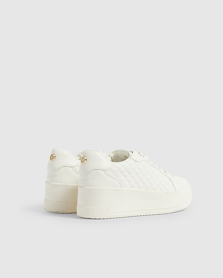 White Quilted Lace Up Trainers