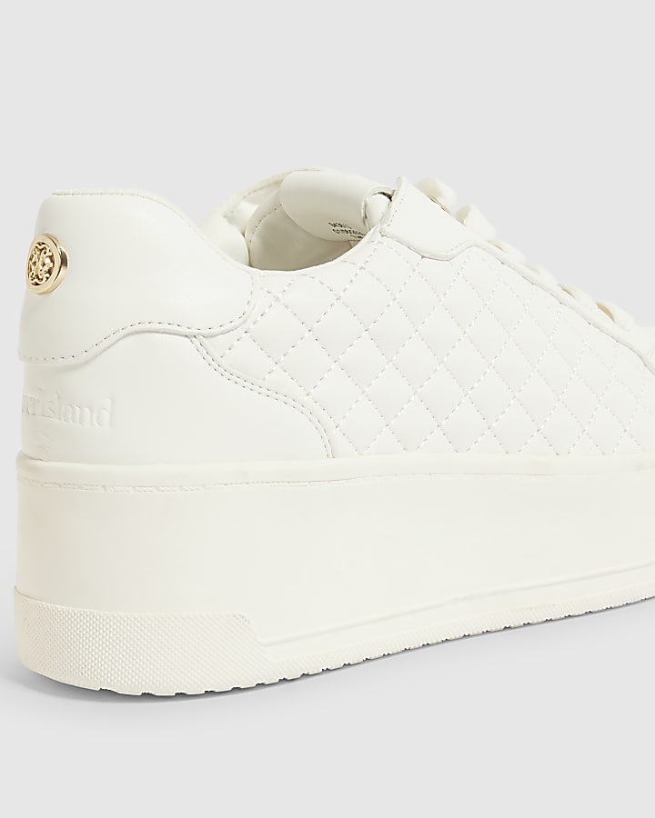 White Quilted Lace Up Trainers