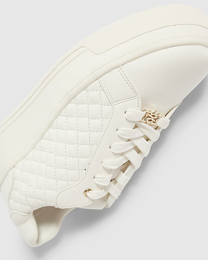 White Quilted Lace Up Trainers