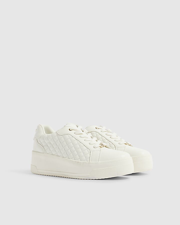 White Quilted Lace Up Trainers