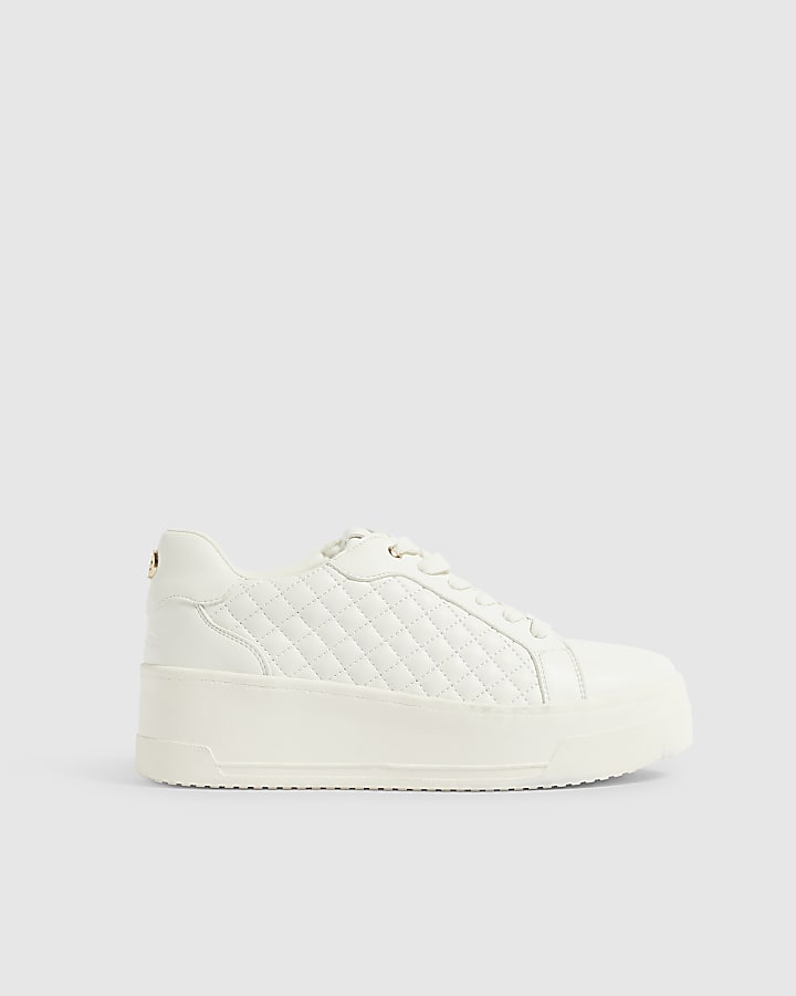 White Quilted Lace Up Trainers