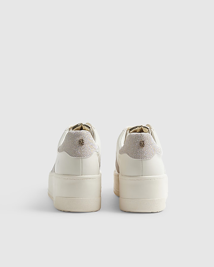 Cream Slip On Wedge Trainers