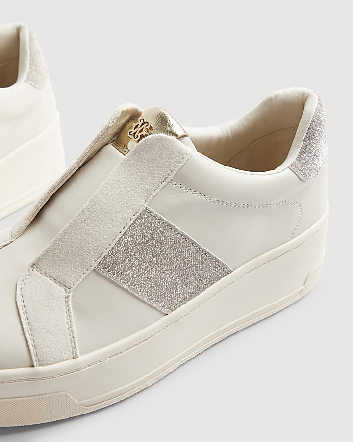 Cream Slip On Wedge Trainers
