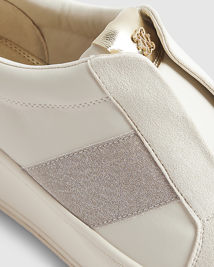Cream Slip On Wedge Trainers