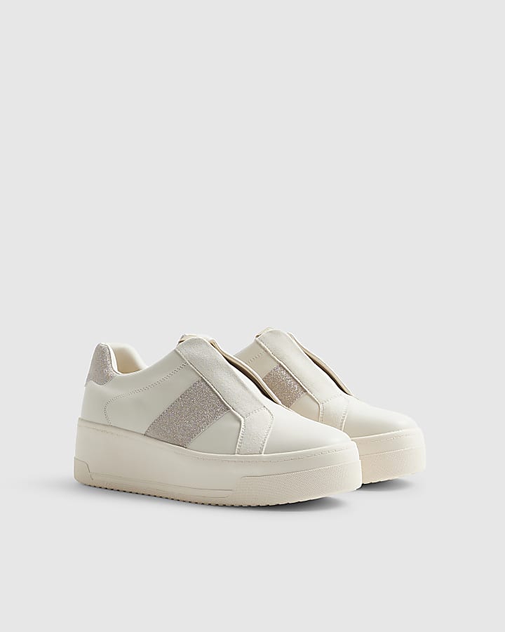 Cream Slip On Wedge Trainers