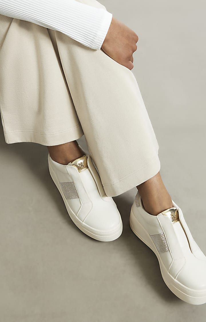 Cream Slip On Wedge Trainers
