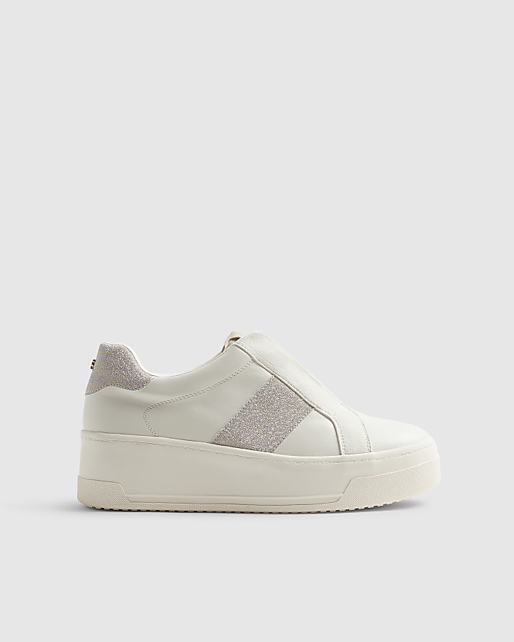 Cream Slip On Wedge Trainers