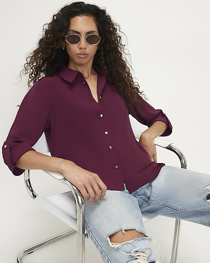 Purple Turnback Sleeve Shirt