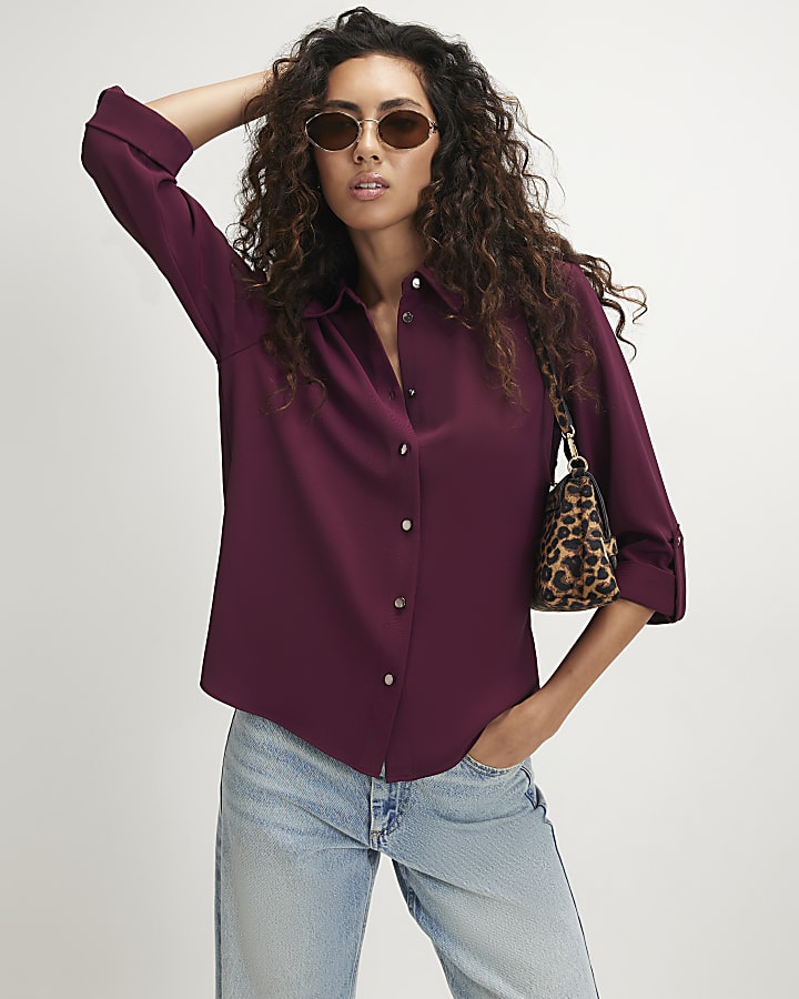 Purple Turnback Sleeve Shirt