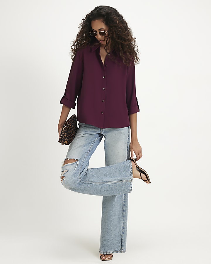 Purple Turnback Sleeve Shirt