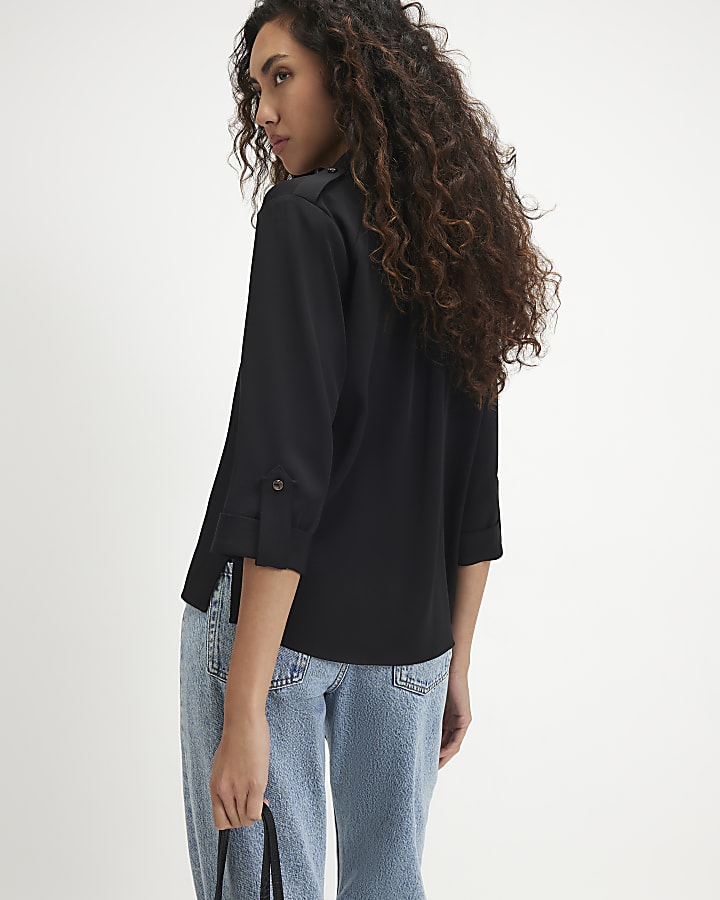 Black Turnback Sleeve Shirt