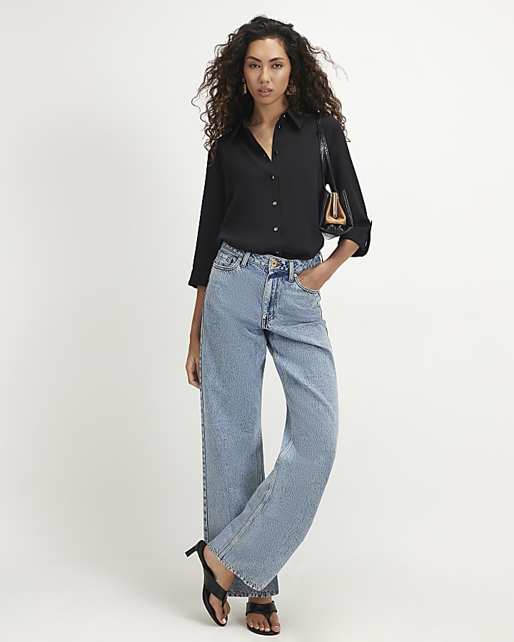 Black Turnback Sleeve Shirt