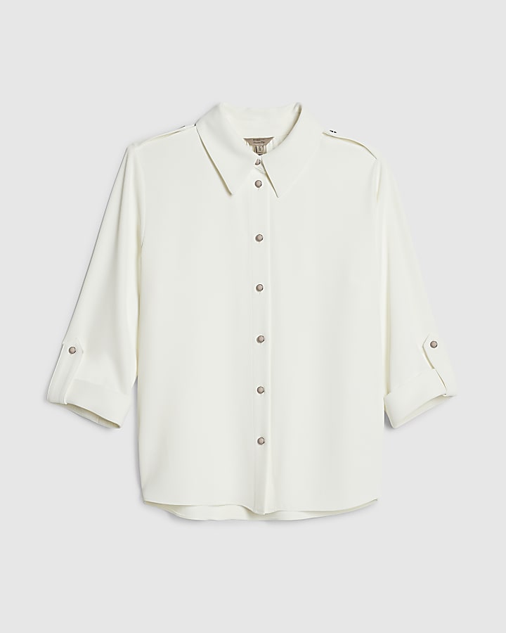 White Turnback Sleeve Shirt