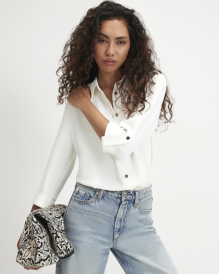 White Turnback Sleeve Shirt