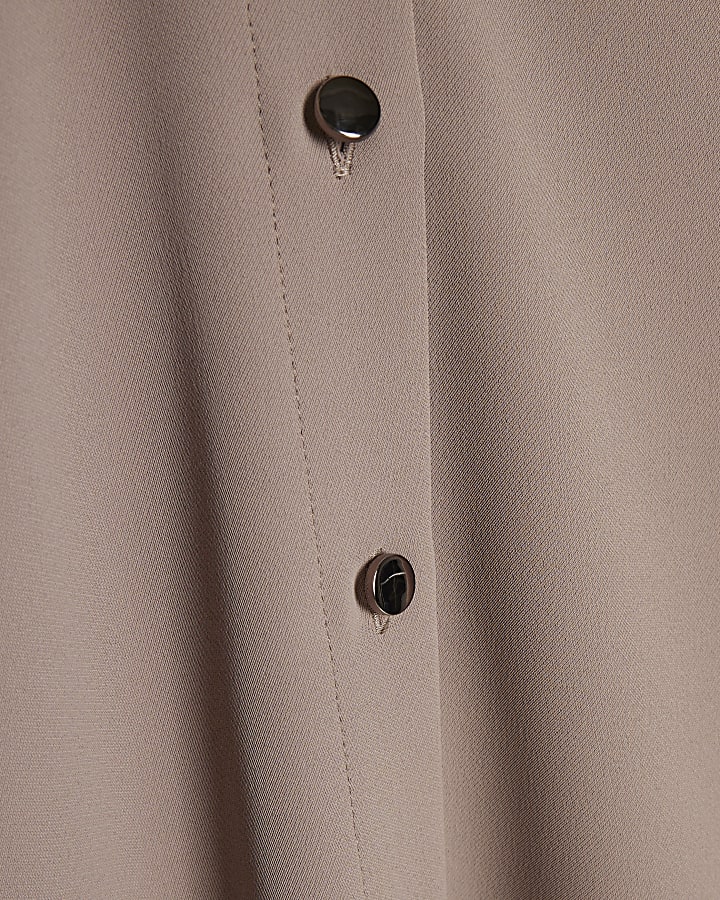 Brown Turnback Sleeve Shirt