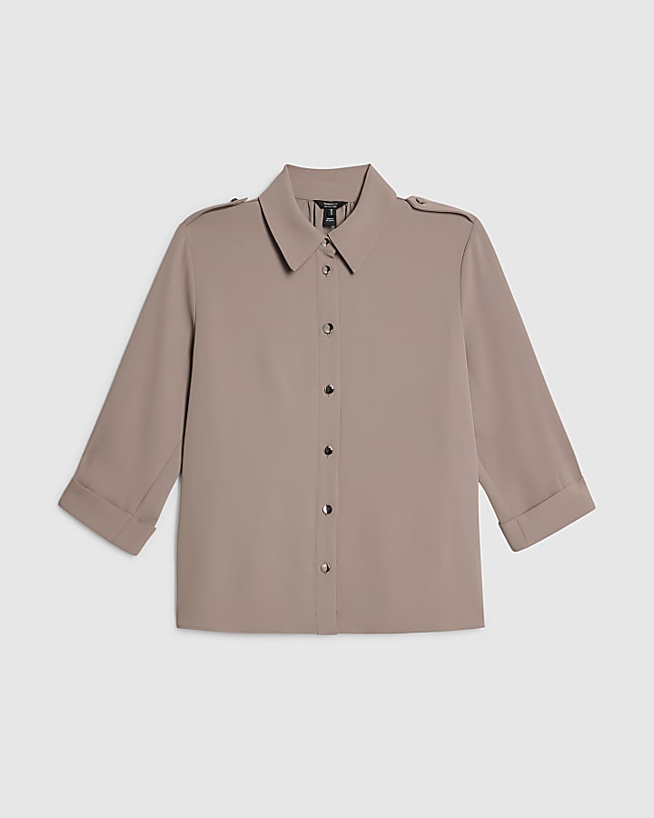 Brown Turnback Sleeve Shirt