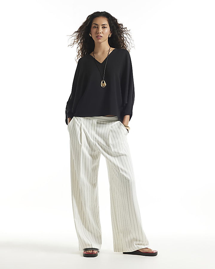 Black V Neck Batwing Top
