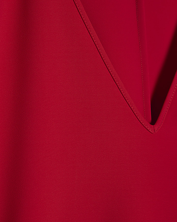 Red V Neck Batwing Top