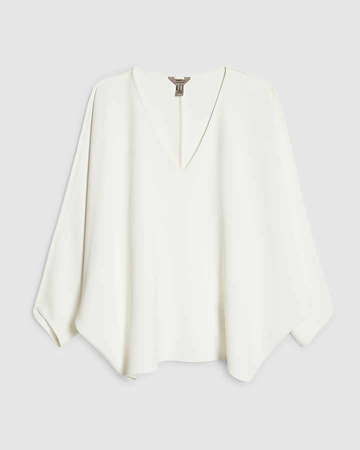 White V Neck Batwing Top
