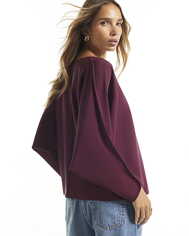 Purple V Neck Batwing Top