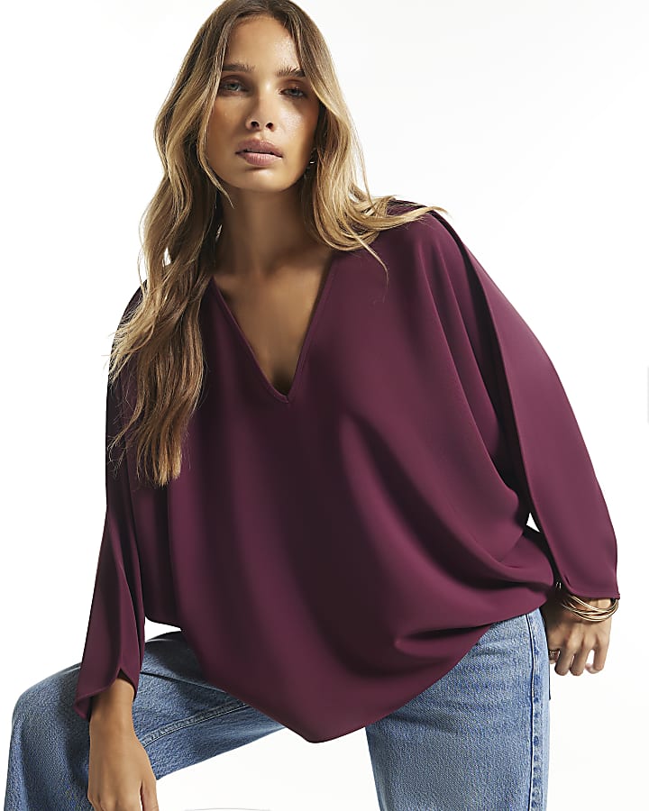Purple V Neck Batwing Top