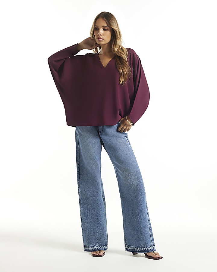 Purple V Neck Batwing Top