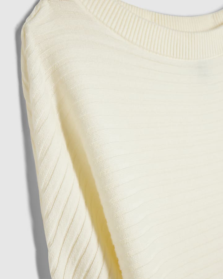 Cream Knit Wide Neck Rib Jumper
