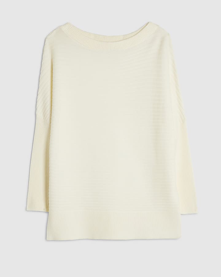 Cream Knit Wide Neck Rib Jumper