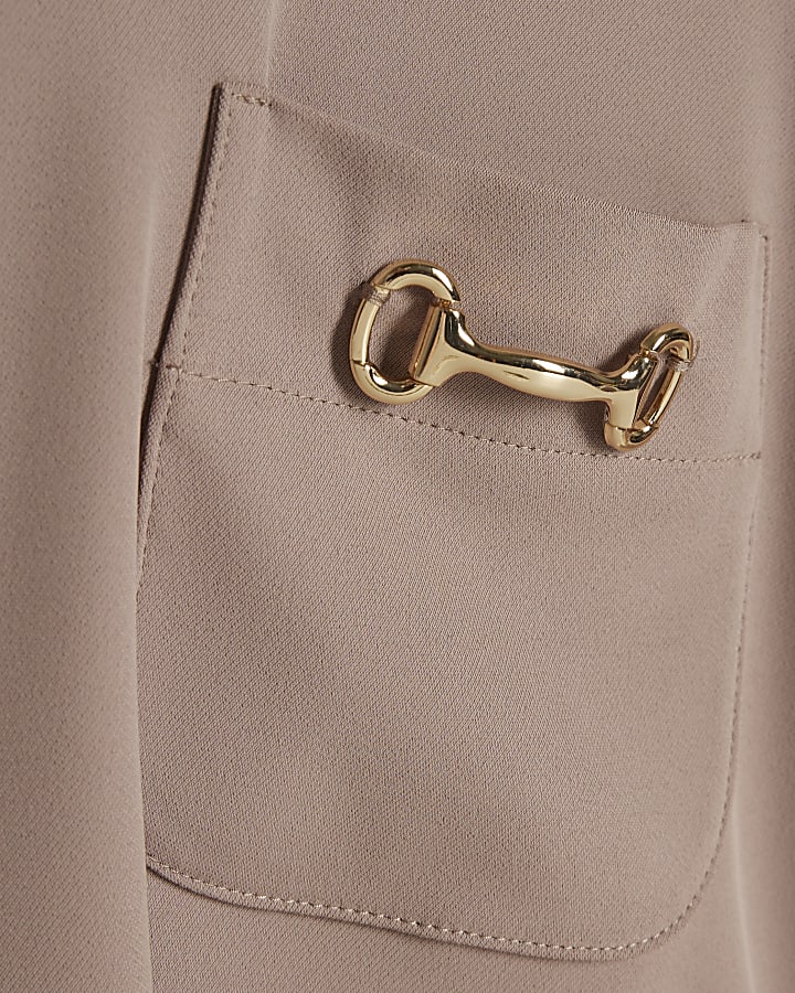 Beige Crepe Snaffle Pocket Mini Dress