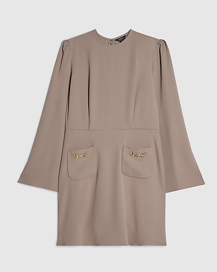 Beige Crepe Snaffle Pocket Mini Dress