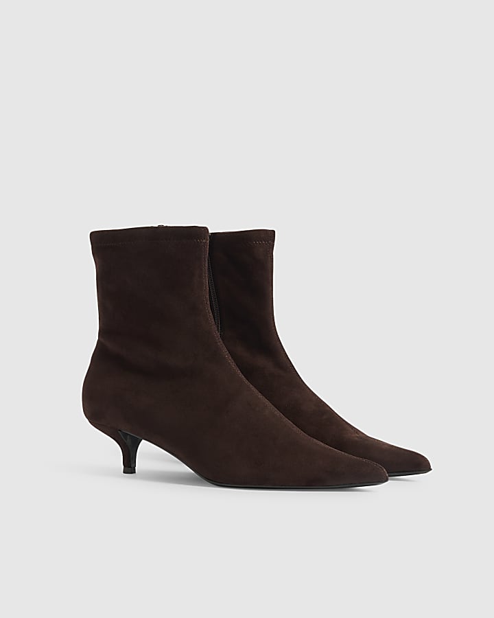 Brown Wide Fit Faux Suede Sock Boots