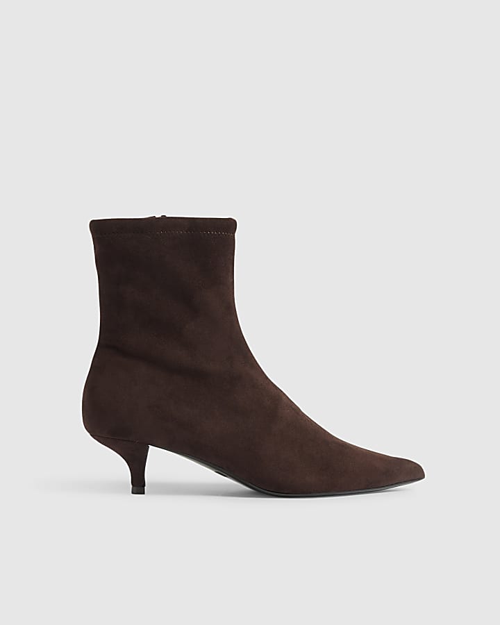 Brown Wide Fit Faux Suede Sock Boots