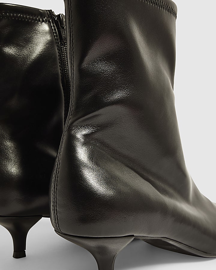 Black Wide Fit Faux Leather Sock Boots