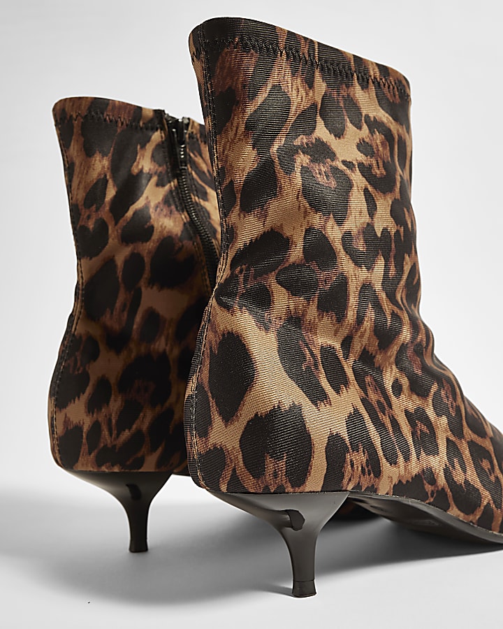 Brown Wide Fit Leopard Print Sock Boots