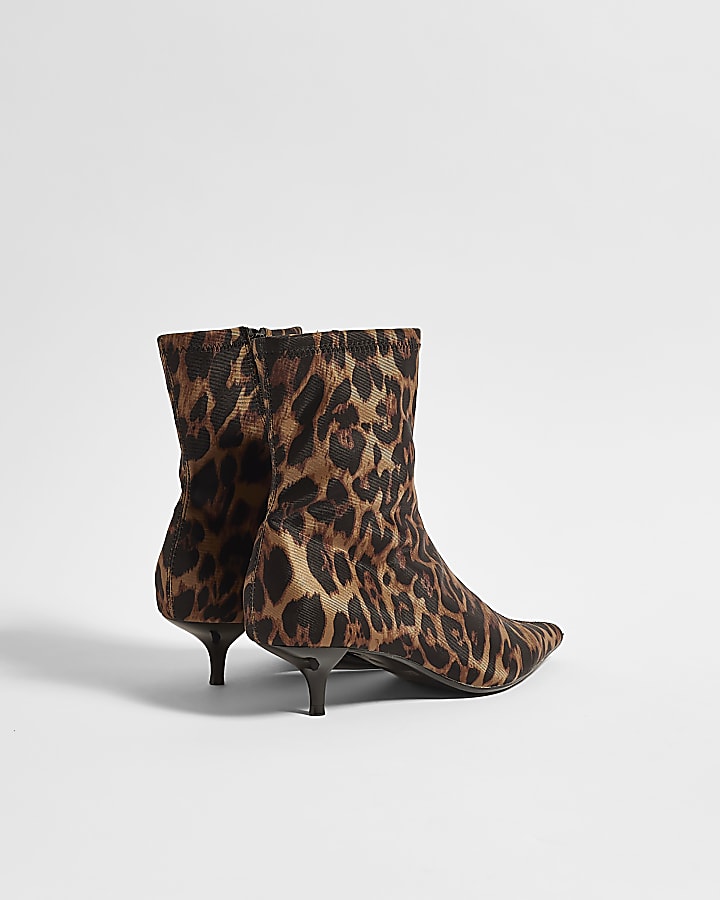 Brown Wide Fit Leopard Print Sock Boots