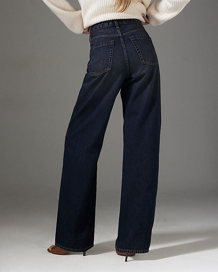 Blue High Waisted Relaxed Straight Leg Jeans