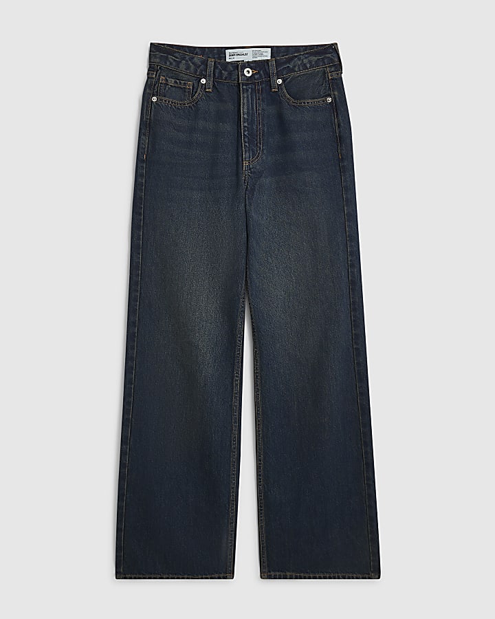 Blue High Waisted Relaxed Straight Leg Jeans