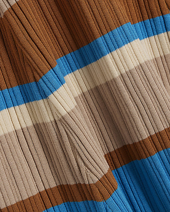 Petite Brown Stripe Long Sleeve Midi Dress
