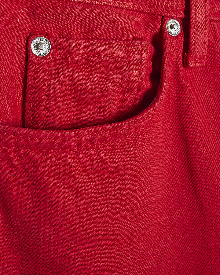Red 90s Mid Rise Slim Straight Leg Jeans