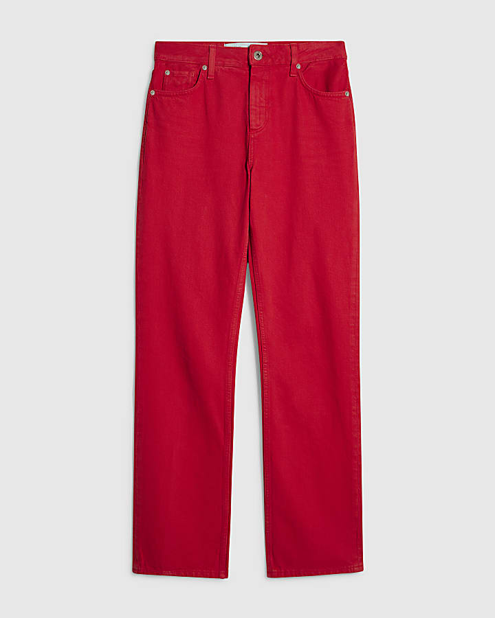 Red 90s Mid Rise Slim Straight Leg Jeans
